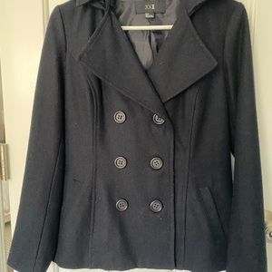 Double- breasted Navy Peacoat with hood, Size S